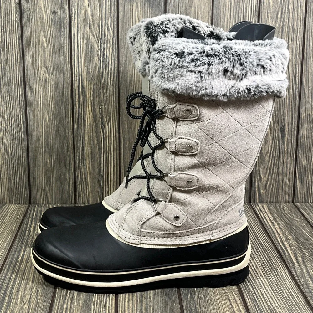 Khombu Emily Suede Winter Boots Wm 11 Gray Faux Fur Trim Lace‎ Up Snow Gorpcore